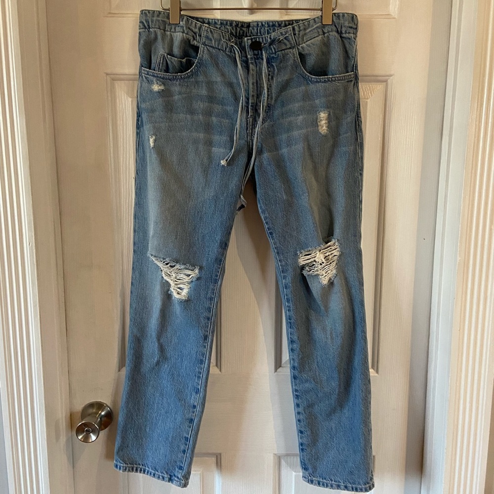 Black Orchard Jeans Button Fly Straight Leg Distressed Blue Size 26